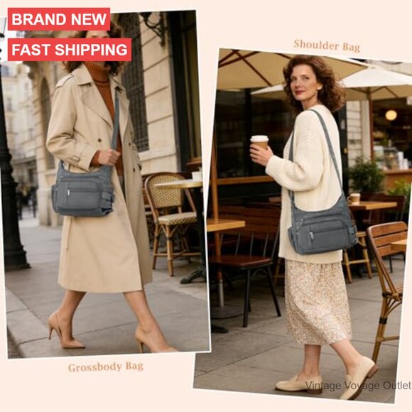 Waterproof Nylon Crossbody Bag with RFID Protection, 5 Pockets - Picture 2 of 7